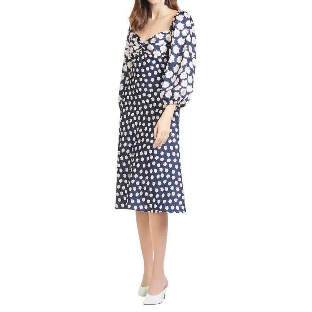 NWT SACHIN + BABI Melody Dress Ikat Blue/ Pink Midi Casual Cutout Puff Sleeve 2 - Picture 2 of 14